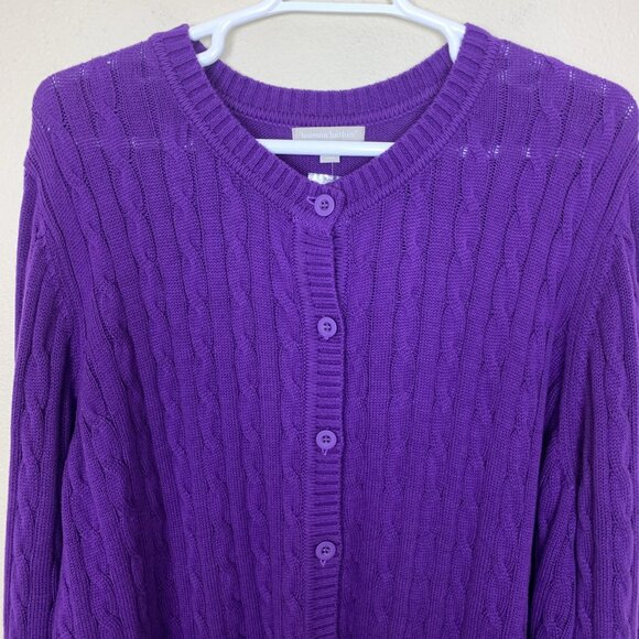 Woman Within Cardigan Sweater 3X 30 32 NWOT Purple Cable Knit Long Sleeve Button - Picture 4 of 13